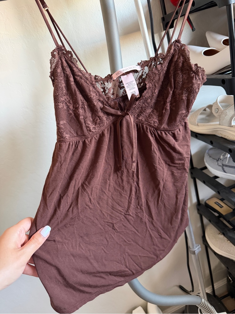 Victoria's Secret Chocolate Brown Lace-Trim Chemise